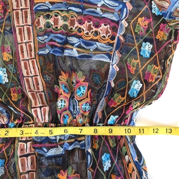 Zara Embroidered Mesh Sheer Midi Dress Hi-Lo Hem Long Sleeve with Slip Dress- S - Picture 13 of 16